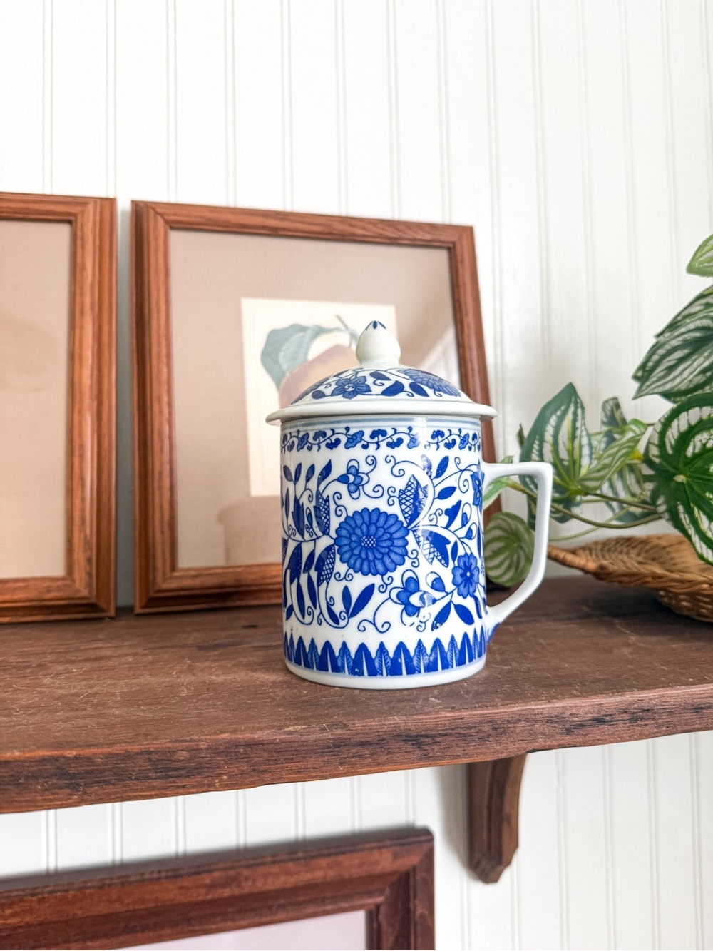 Vintage Blue and White Floral Lidded Mug